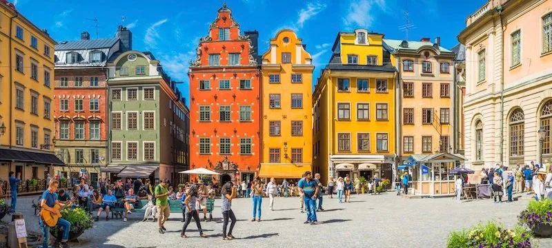 Colourful old houses on a square in Stockholm
