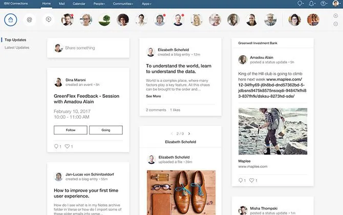 IBM Connections 6 home page with the Orient Me top updates