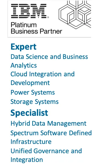 IBM Platinum Business Partner badge with the Expert and Specialist areas of IBS