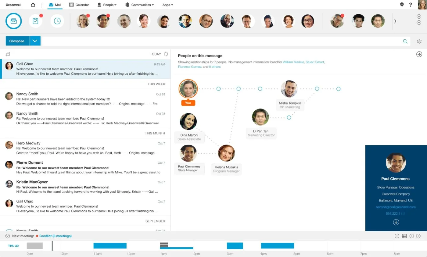 IBM Verse inbox with the people view